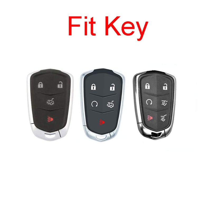 Royalfox(TM) 4 5 6 Buttons 3D Bling keyless Entry Remote Smart Key Fob case Cover for 2016-2019 Cadillac CT6, 2017-2019 XT5, 2014-2019 CTS, 2015-2019 XTS SRX ATS Accessories,with Keychain (Silver) - Image 2